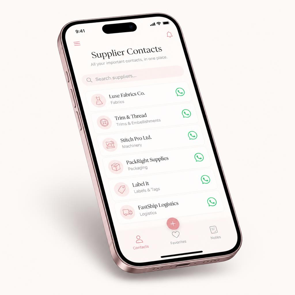 Celular exibindo lista organizada de contatos de fornecedores do Brás